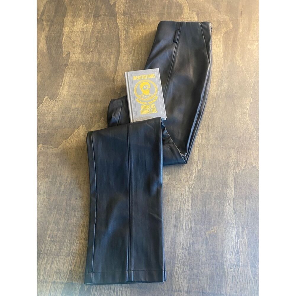 International Concepts Black Faux Leather Straight-Leg Pants